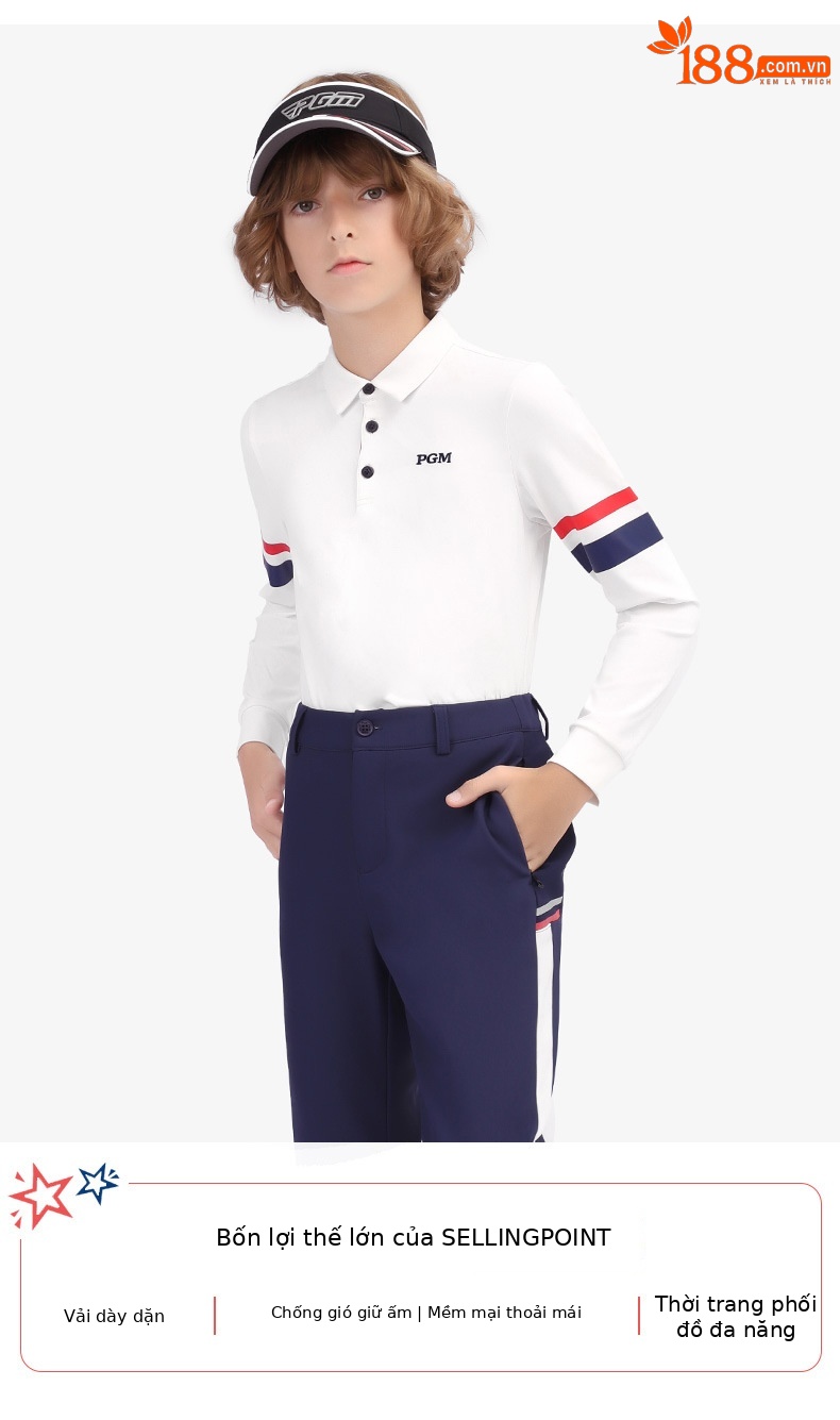 Quần thể thao dài trẻ em PGM bé trai thu đông, vải nỉ lót lông ấm áp — KUZ116-Quần Trắng (dày), KUZ116-Quần màu xanh nước biển (dày), KUZ116-Quần màu xám (dày), KUZ116-Quần Đen (dày) chi tiết 2