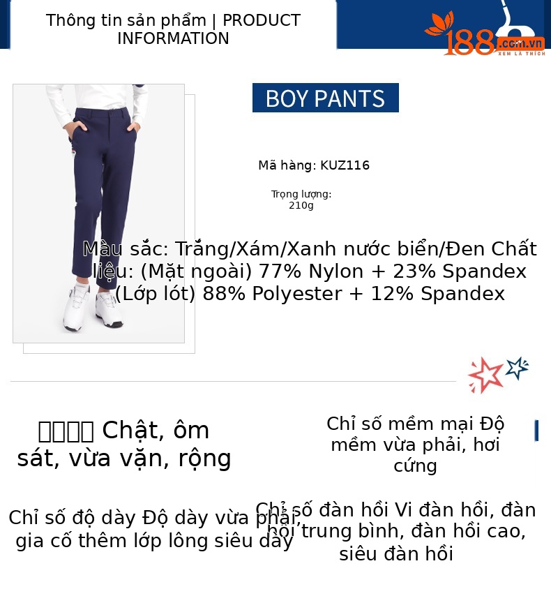 Quần thể thao dài trẻ em PGM bé trai thu đông, vải nỉ lót lông ấm áp — KUZ116-Quần Trắng (dày), KUZ116-Quần màu xanh nước biển (dày), KUZ116-Quần màu xám (dày), KUZ116-Quần Đen (dày) chi tiết 4