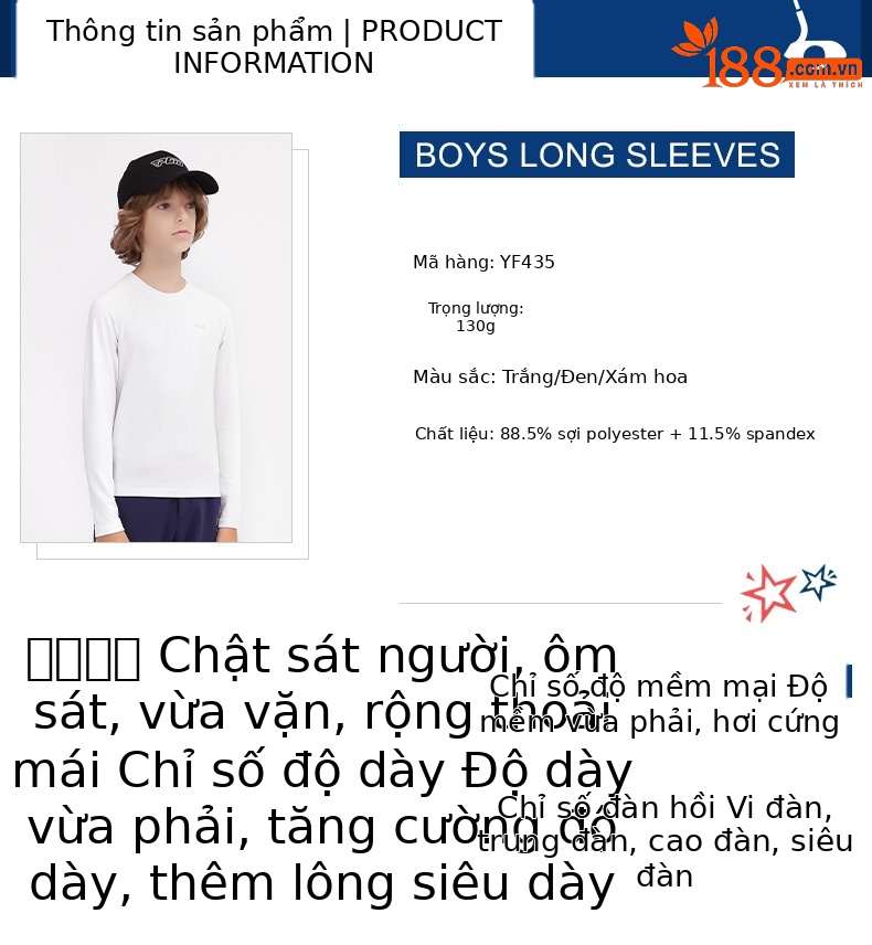 Áo thun dài tay bé trai PGM co giãn mùa thu đông giữ ấm — YF435-Áo mặc trong màu trắng, YF435-Áo mặc trong màu đen, YF435-Áo lót màu xám hoa chi tiết 2