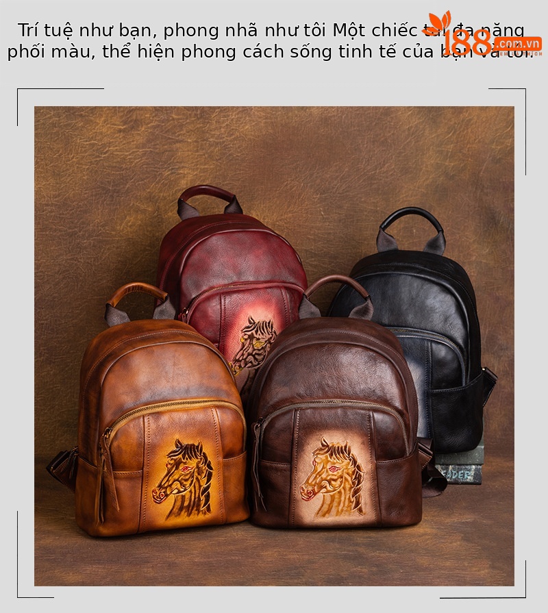 Ba lô da bò thực vật phong cách cổ điển đánh bóng — Vàng cổ điển, Đỏ cổ điển, Nâu cổ điển, Xám cổ điển chi tiết 3