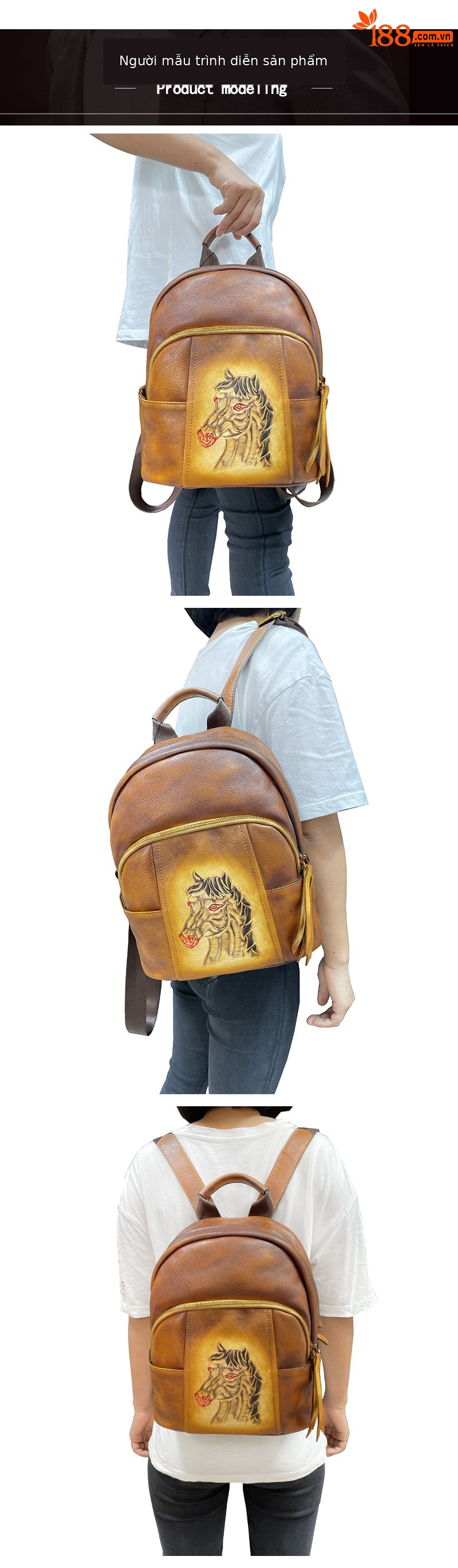 Ba lô da bò thực vật phong cách cổ điển đánh bóng — Vàng cổ điển, Đỏ cổ điển, Nâu cổ điển, Xám cổ điển chi tiết 17