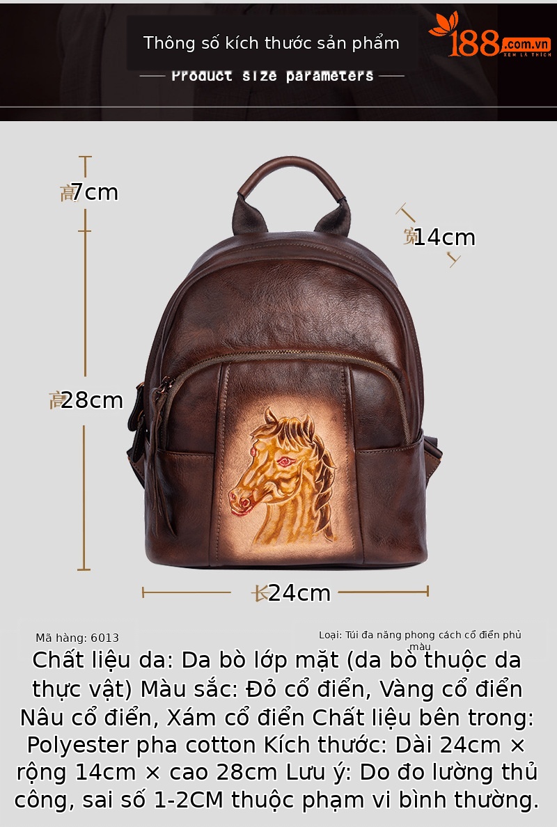Ba lô da bò thực vật phong cách cổ điển đánh bóng — Vàng cổ điển, Đỏ cổ điển, Nâu cổ điển, Xám cổ điển chi tiết 7