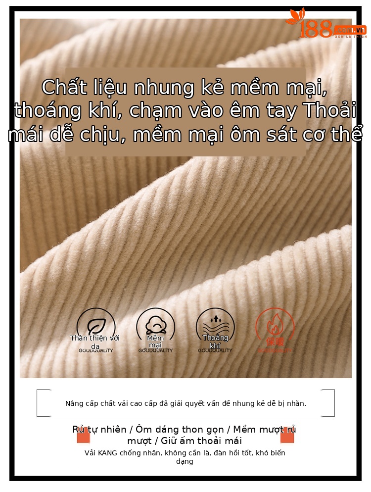 Quần nhung kẻ ống rộng dáng harem lót nhung mùa thu đông — Màu đen chi tiết 2