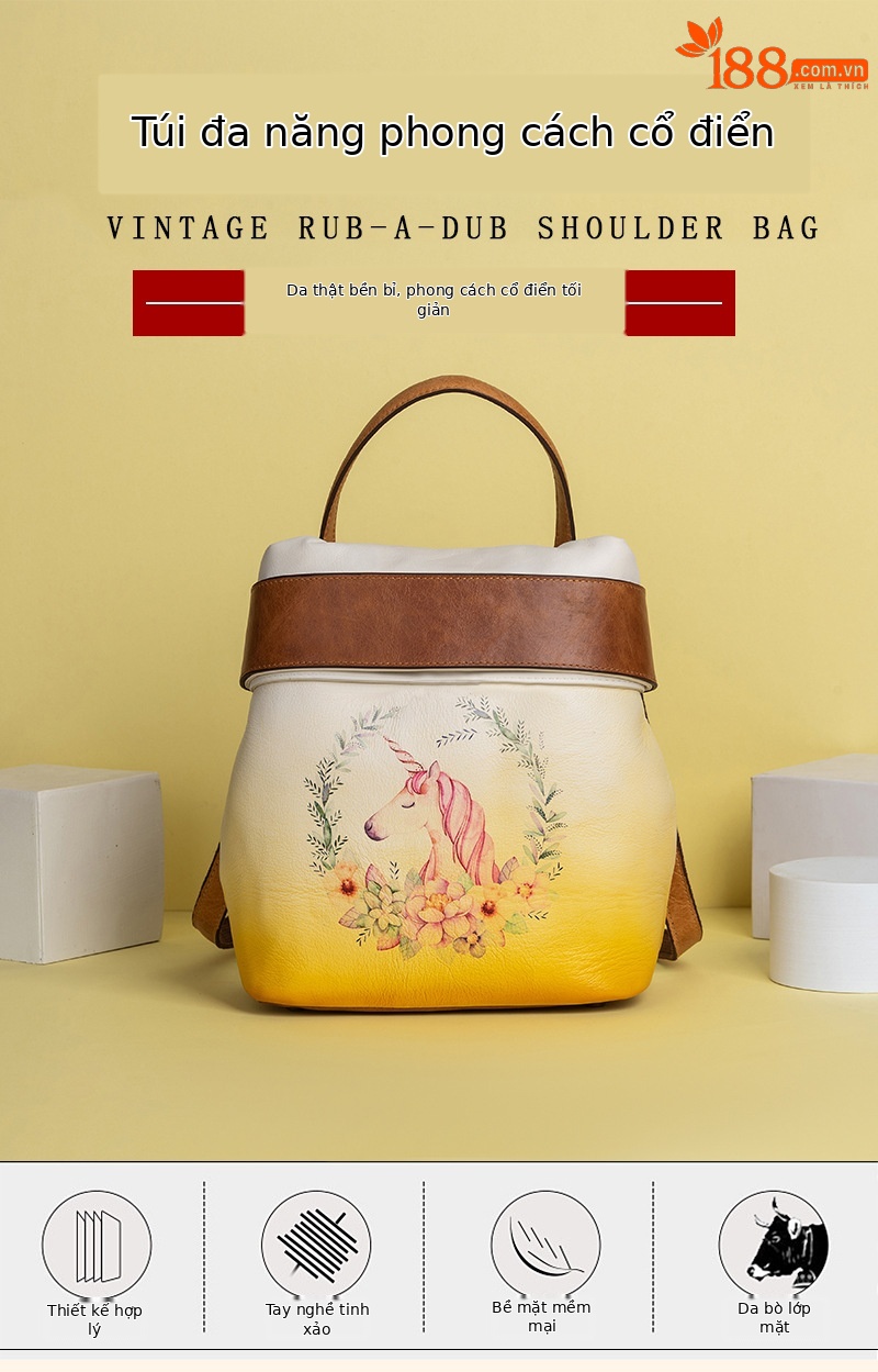 Ba lô da bò cổ điển đa năng phong cách doanh nhân — Vàng cổ điển, Nâu cổ điển, Xanh lá cổ điển chi tiết 1