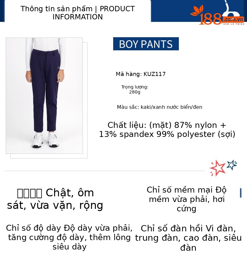 Quần thể thao dài bé trai PGM lót nhung ấm áp — KUZ117-Quần đen (lót nhung), KUZ117-Quần kaki (lót nhung), KUZ117-Quần màu xanh nước biển (lót nhung) chi tiết 4