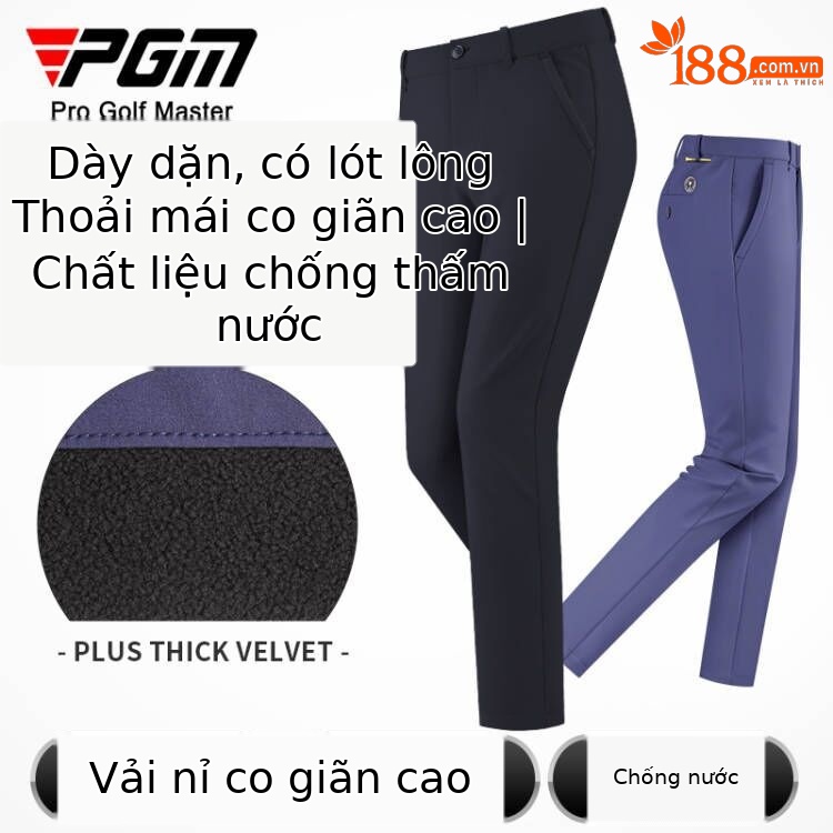 Quần golf nam dài lót nhung chống thấm nước PGM giữ ấm mùa thu đông — Quần kaki KUZ115-lót nhung, Quần đen KUZ115-lót nhung, KUZ115 quần màu xanh hải quân lót nhung
