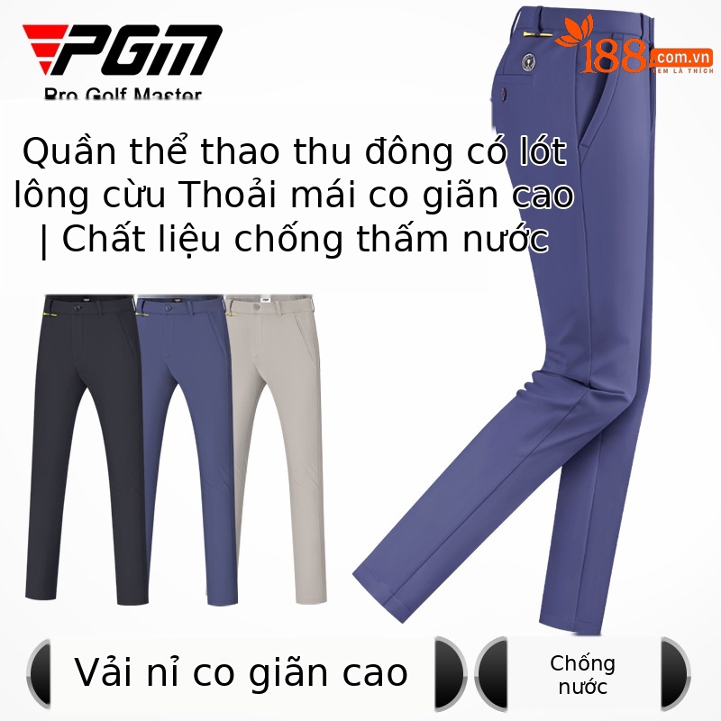 Quần golf nam dài lót nhung chống thấm nước PGM giữ ấm mùa thu đông — Quần kaki KUZ115-lót nhung, Quần đen KUZ115-lót nhung, KUZ115 quần màu xanh hải quân lót nhung