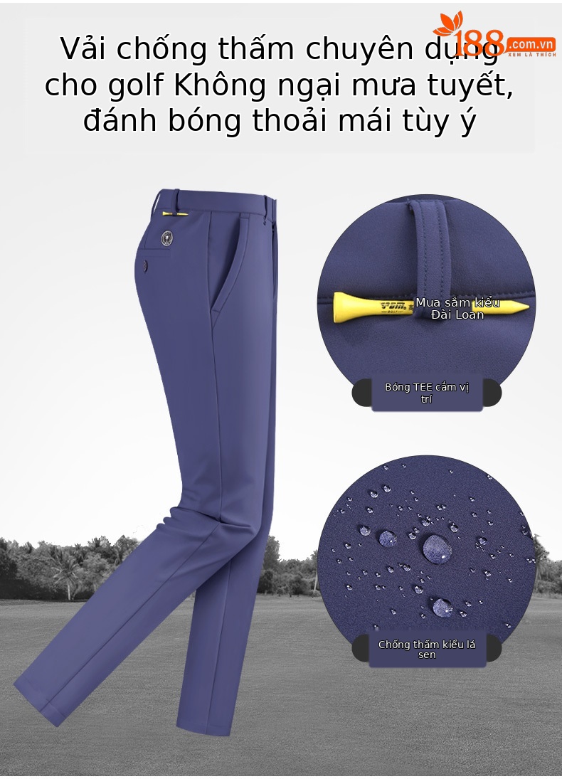 Quần golf nam dài lót nhung chống thấm nước PGM giữ ấm mùa thu đông — Quần kaki KUZ115-lót nhung, Quần đen KUZ115-lót nhung, KUZ115 quần màu xanh hải quân lót nhung chi tiết 2