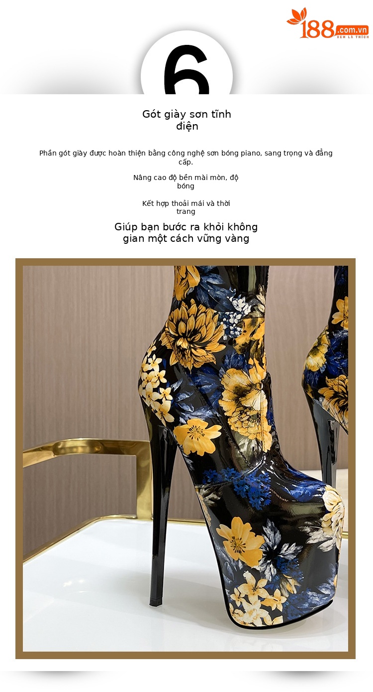 Boot nữ cổ cao ôm bắp chân gót thép 19 cm phong cách châu Âu — Màu xanh lam chi tiết 7