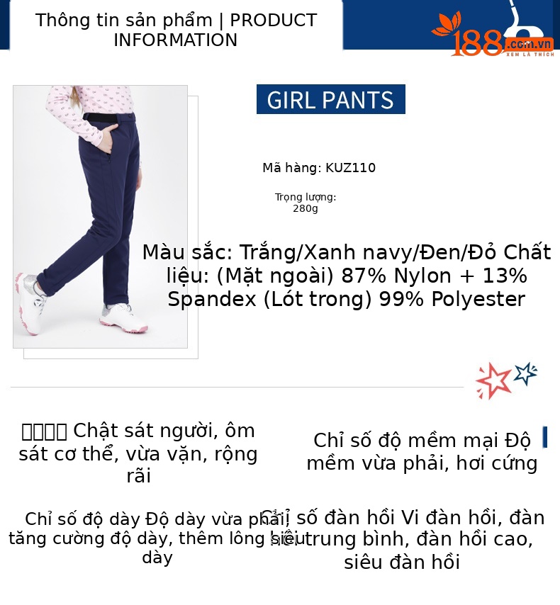 Quần thể thao trẻ em Golf PGM lót nhung giữ ấm Thu Đông — KUZ110-Quần đỏ (lót nhung), KUZ110-Quần Trắng (lót nhung), KUZ110-Quần đen (lót nhung), KUZ110-Quần màu xanh nước biển (lót nhung) chi tiết 4