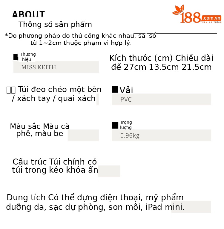 Túi tote nữ in hoa thời trang, xách tay đeo chéo dung tích lớn — D8086 Màu trắng nhạt chi tiết 8