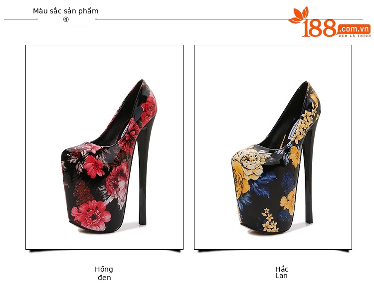 Giày cao gót nữ mũi nhọn siêu cao, họa tiết hoa văn thời trang, size lớn đến 50 — Màu xanh lam chi tiết 2