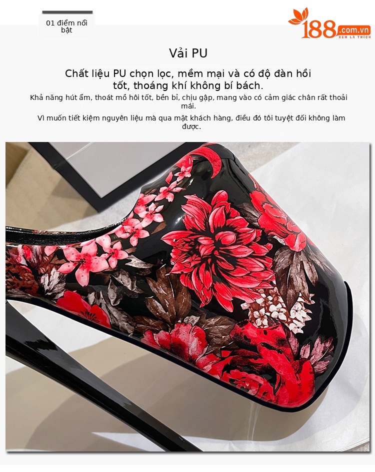Giày cao gót nữ mũi nhọn siêu cao, họa tiết hoa văn thời trang, size lớn đến 50 — Màu xanh lam chi tiết 3
