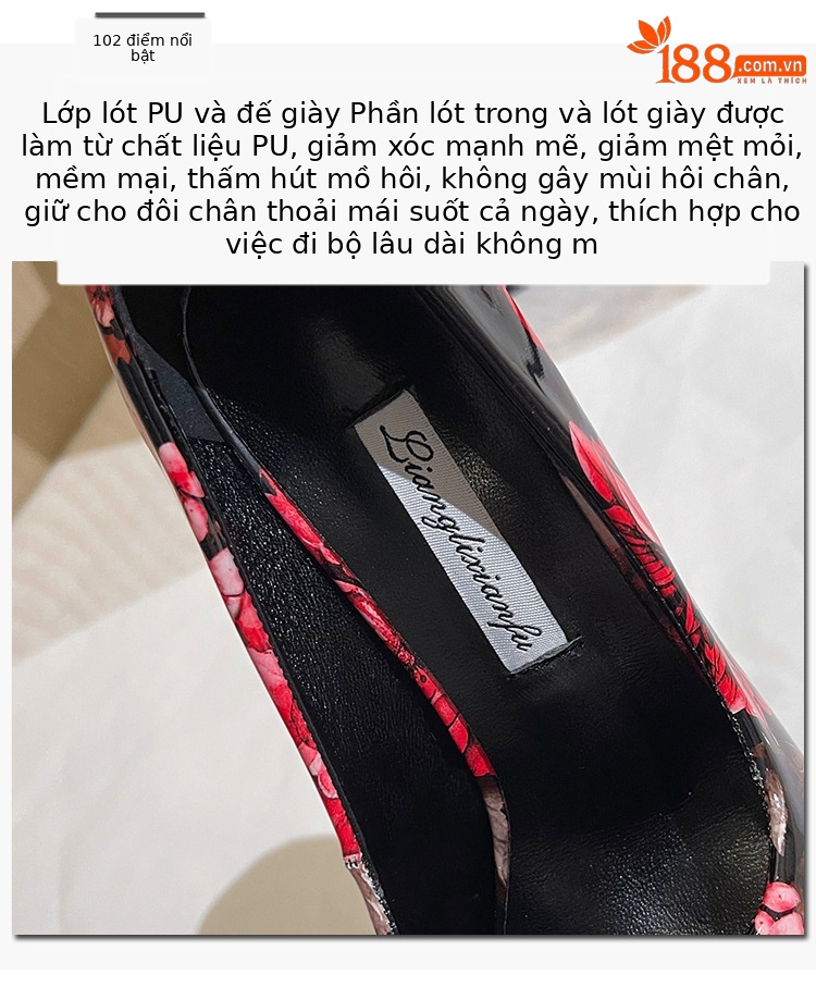 Giày cao gót nữ mũi nhọn siêu cao, họa tiết hoa văn thời trang, size lớn đến 50 — Màu xanh lam chi tiết 4