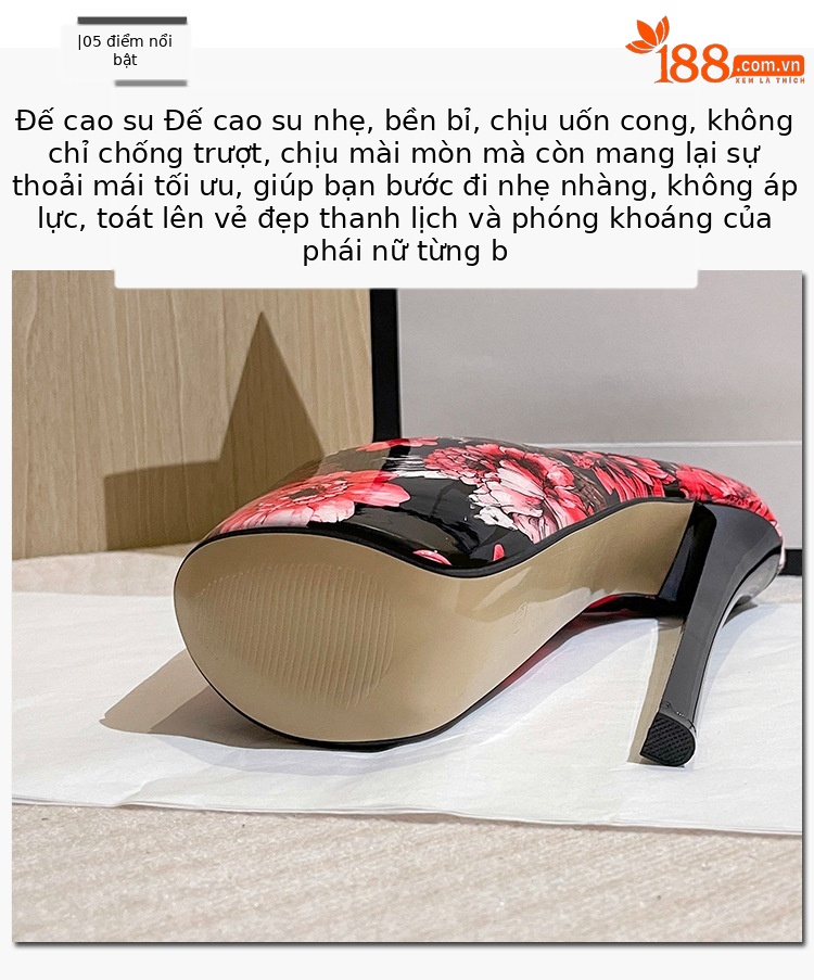 Giày cao gót nữ mũi nhọn siêu cao, họa tiết hoa văn thời trang, size lớn đến 50 — Màu xanh lam chi tiết 7