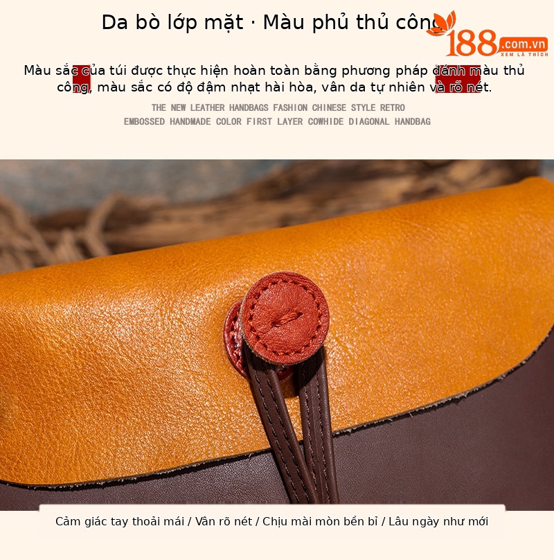 Túi đeo chéo nữ da bò cao cấp dây xích phong cách đơn giản — Tím nâu chi tiết 6