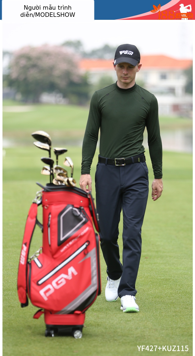 Áo thun dài tay golf nam PGM giữ ấm nhung mài mùa thu đông — YF427-Đen, YF427-Hoa màu xám, YF427-màu trắng, YF427-Màu xanh quân đội chi tiết 5