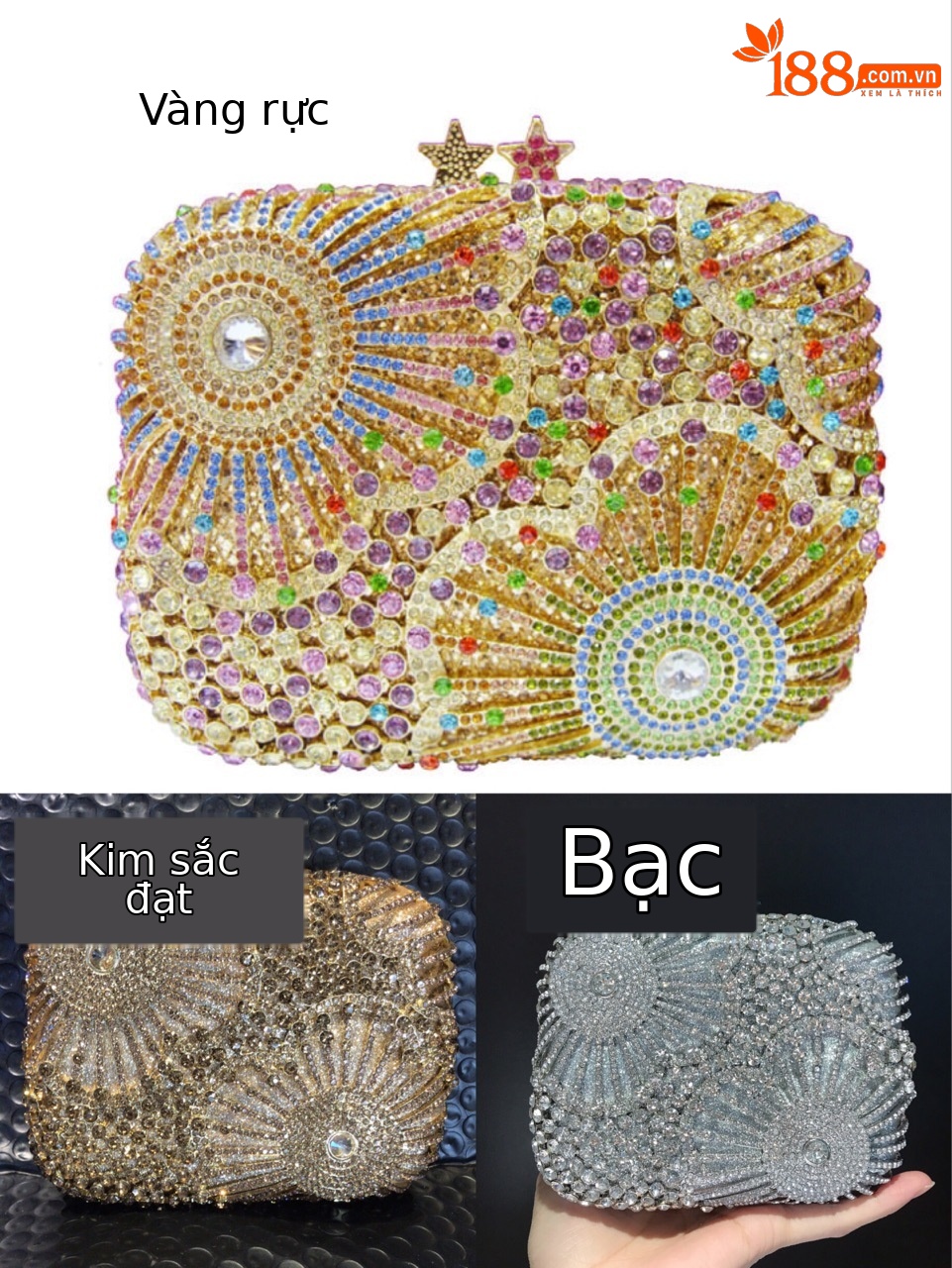 BL505 phong cách Âu Mỹ mới tổ chức tiệc tay ngôi sao năm cánh pháo hoa túi vuông nhỏ pha lê bạc nạm kim cương túi dạ tiệc c — Màu vàng chi tiết 1