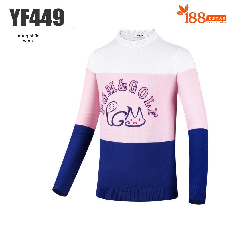 Áo len cổ tròn dài tay bé gái PGM – giữ ấm lông cừu, dày dặn mùa đông — YF449-Trắng hồng xanh, YF448-màu xanh nước biển, YF449-Đỏ Trắng Xanh Navy, YF448-màu trắng