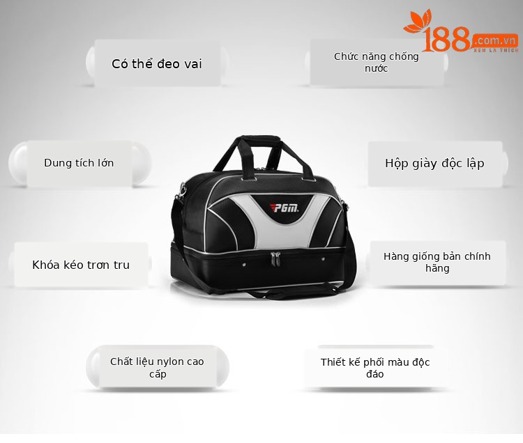 Túi đựng quần áo golf PGM hai lớp dung tích lớn, chống nước, kích thước 25x30x48 cm — Túi Đựng Quần Áo da YWB021, YWB024-Túi quần áo không thấm nước màu xanh, YWB024-Túi quần áo không thấm nước màu đen, YWB036-Túi đựng đồ PU pha lê đen trắng chi tiết 3