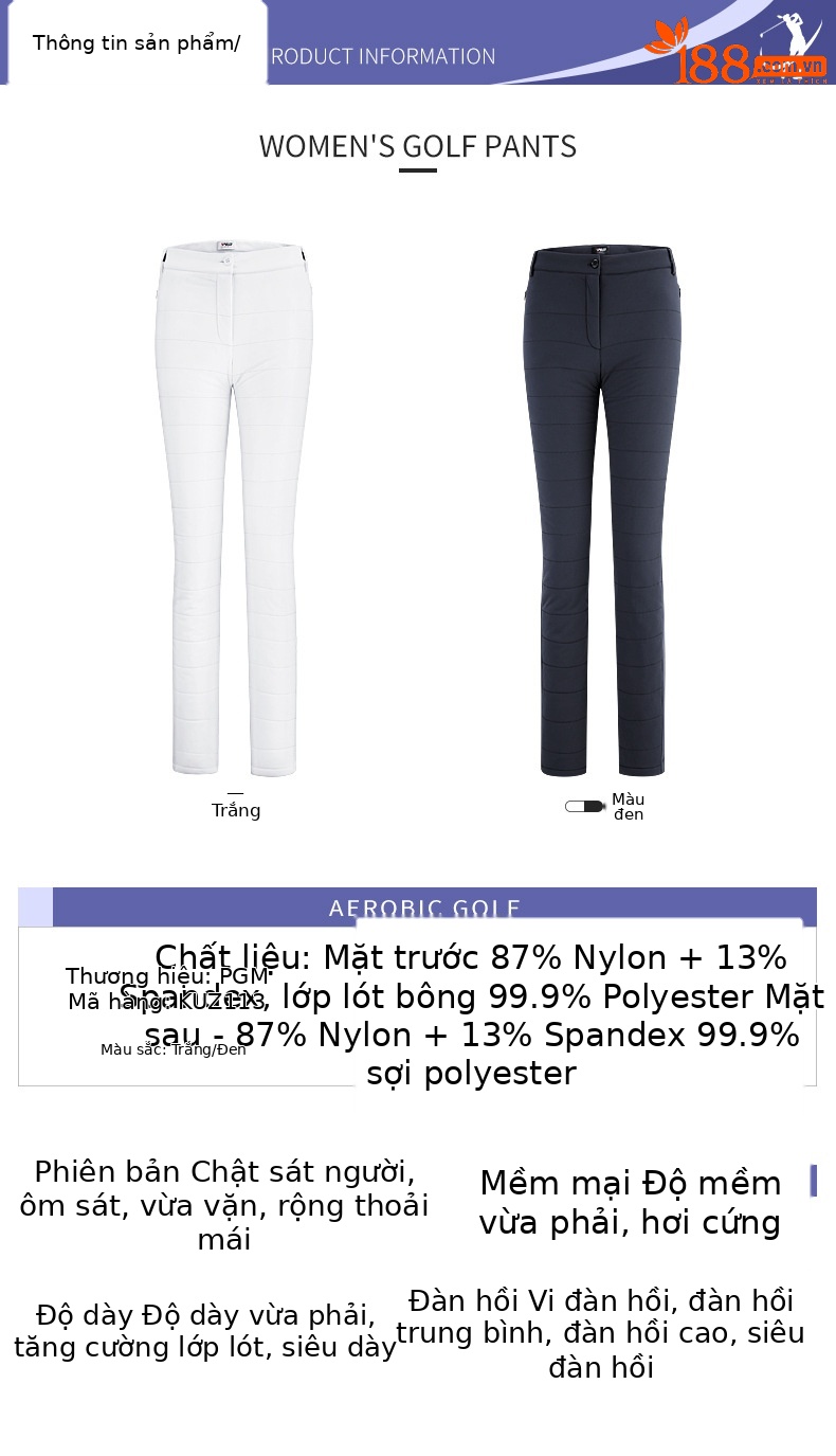 Quần chơi golf nữ chần bông dày dáng thể thao — KUZ113-Màu đen, KUZ113-màu trắng chi tiết 4