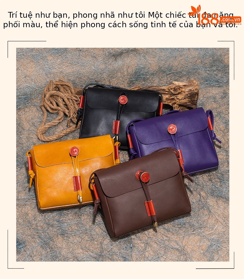 Túi đeo chéo nữ da bò thật mini sức chứa lớn phong cách đơn giản — Màu vàng, Màu tím, Màu đen, Màu nâu chi tiết 3