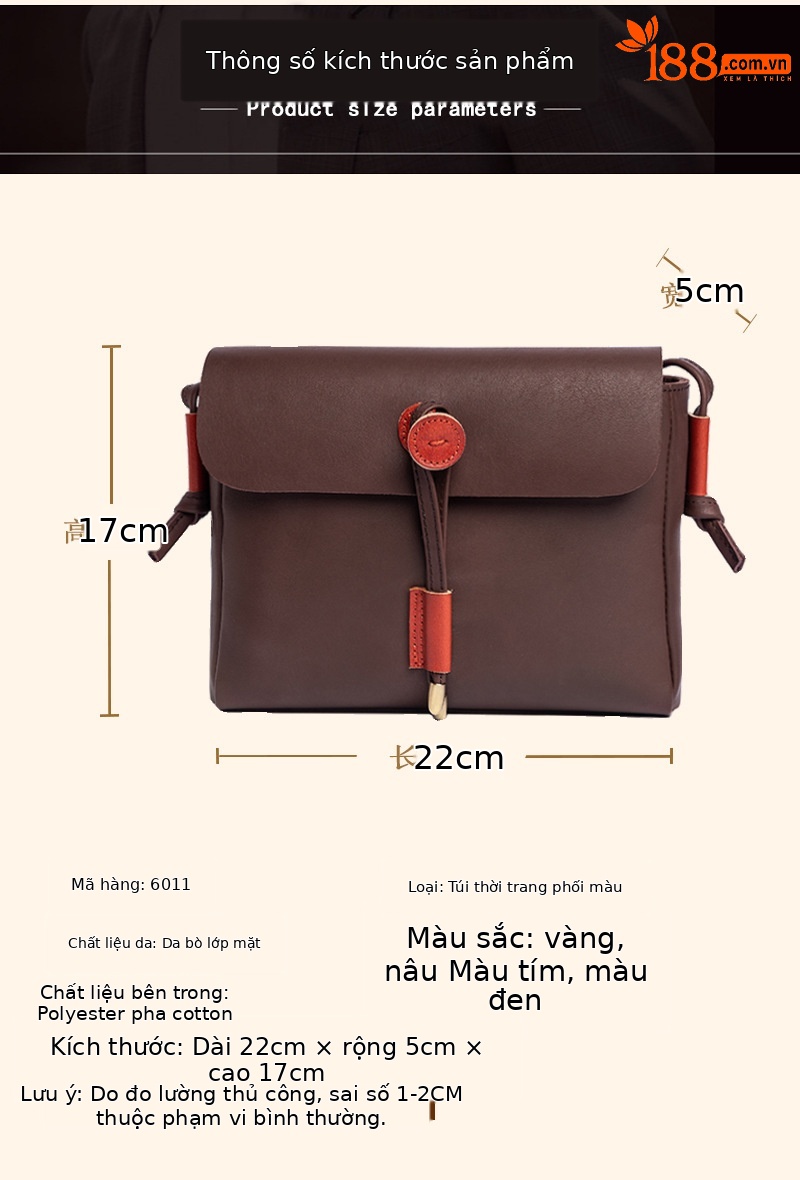 Túi đeo chéo nữ da bò thật mini sức chứa lớn phong cách đơn giản — Màu vàng, Màu tím, Màu đen, Màu nâu chi tiết 7