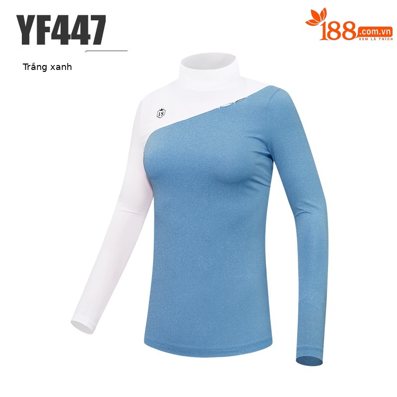 Áo thun dài tay golf nữ co giãn giữ ấm mùa thu đông — YF447-Trắng Đỏ gai Xám, YF447-Trắng Tím, YF447-màu xanh trắng