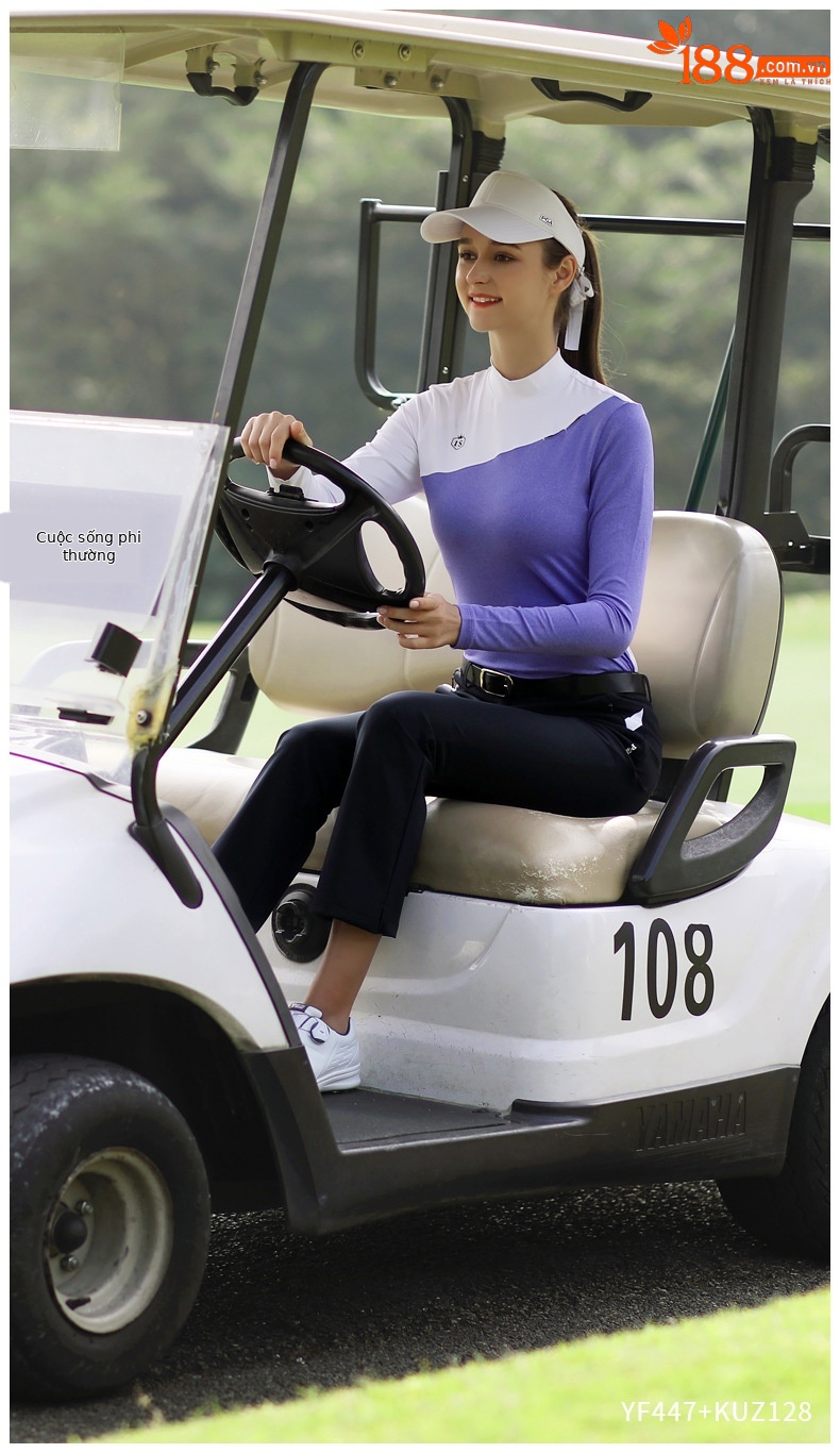 Áo thun dài tay golf nữ co giãn giữ ấm mùa thu đông — YF447-Trắng Đỏ gai Xám, YF447-Trắng Tím, YF447-màu xanh trắng chi tiết 9