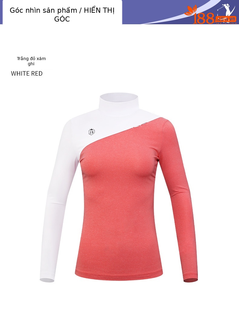 Áo thun dài tay golf nữ co giãn giữ ấm mùa thu đông — YF447-Trắng Đỏ gai Xám, YF447-Trắng Tím, YF447-màu xanh trắng chi tiết 10