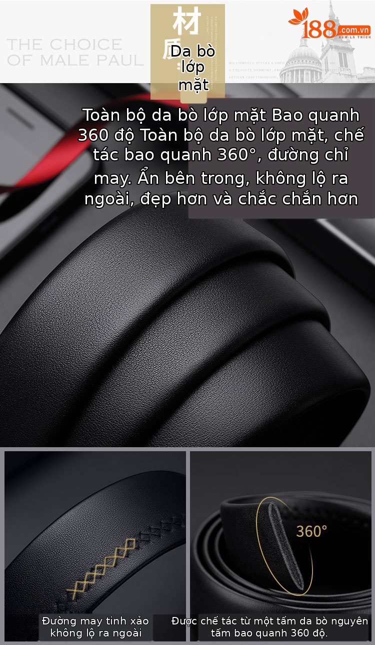 Thắt lưng da bò nam tự động khóa kim Emperor Paul – da bò lớp mặt chính hãng — 120cm, 130cm, 110cm, 125cm chi tiết 8