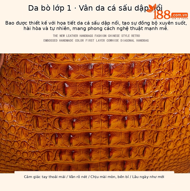 Ba lô da bò cao cấp dập nổi vân cá sấu phong cách retro — Màu đen chi tiết 6