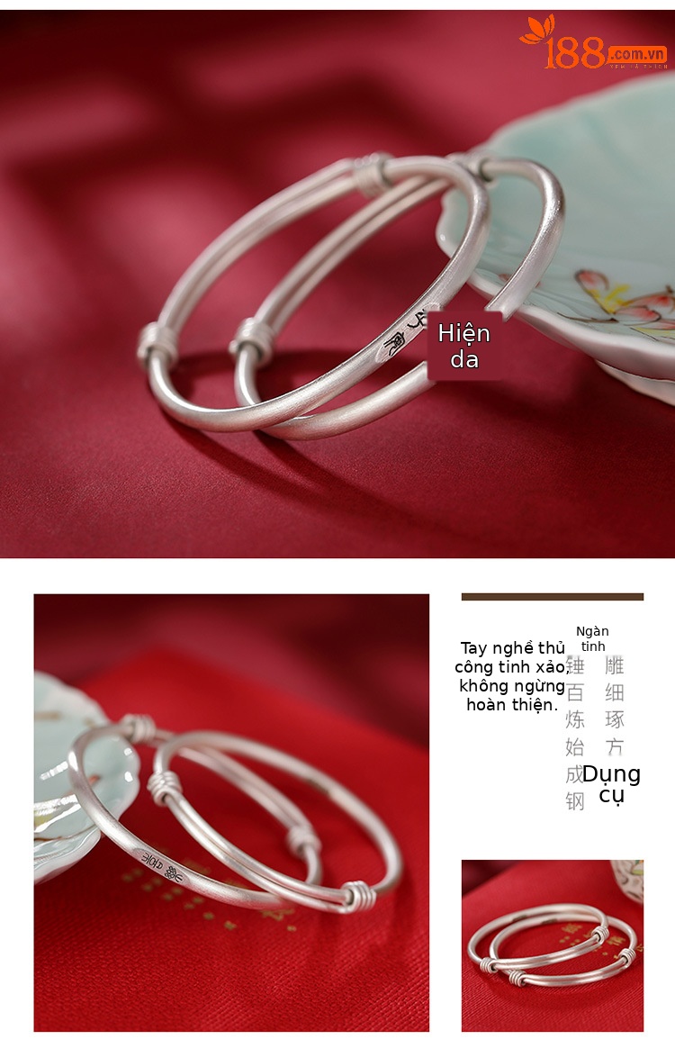 Vòng tay bạc S999 trẻ em hình hươu – bình an, niềm vui – phong cách mờ làm cũ — Ping An (một cặp), Mô hình vui vẻ (một cặp) chi tiết 4
