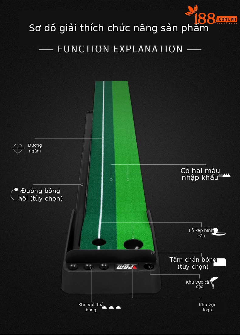 Máy tập putt golf PGM TL004 đế cao su, chiều dài 3 m, có tấm chắn và khu vực để bóng gậy — Tùy chỉnh máy tập TL004 chi tiết 6
