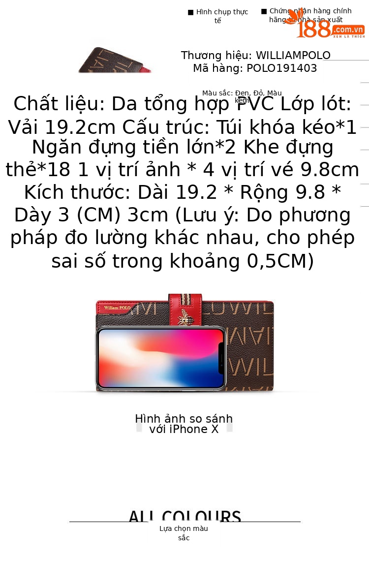 Ví dài nữ da thật Emperor Paul chống trộm, nhiều ngăn đựng điện thoại chi tiết 4