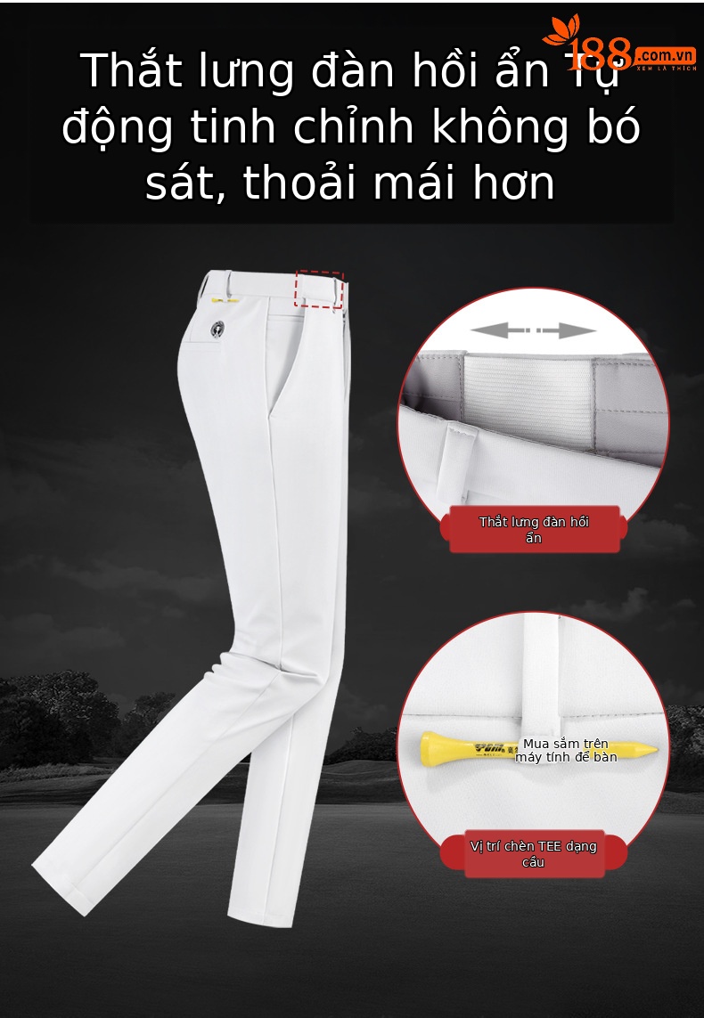 Quần golf nam PGM dài không thấm nước co giãn thắt lưng — KUZ114-màu trắng, KUZ114-Đen, KUZ114-màu xanh hải quân, KUZ114-màu xám chi tiết 2
