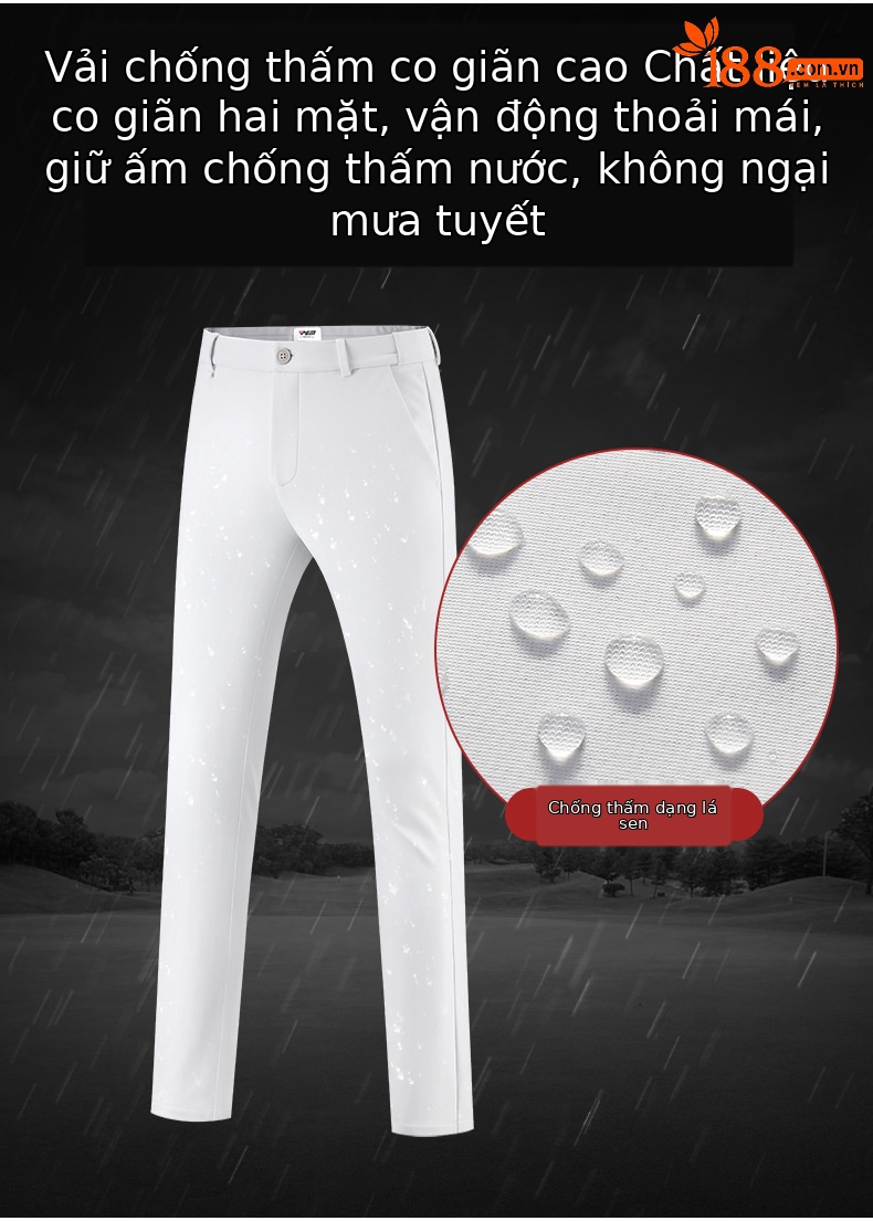 Quần golf nam PGM dài không thấm nước co giãn thắt lưng — KUZ114-màu trắng, KUZ114-Đen, KUZ114-màu xanh hải quân, KUZ114-màu xám chi tiết 3