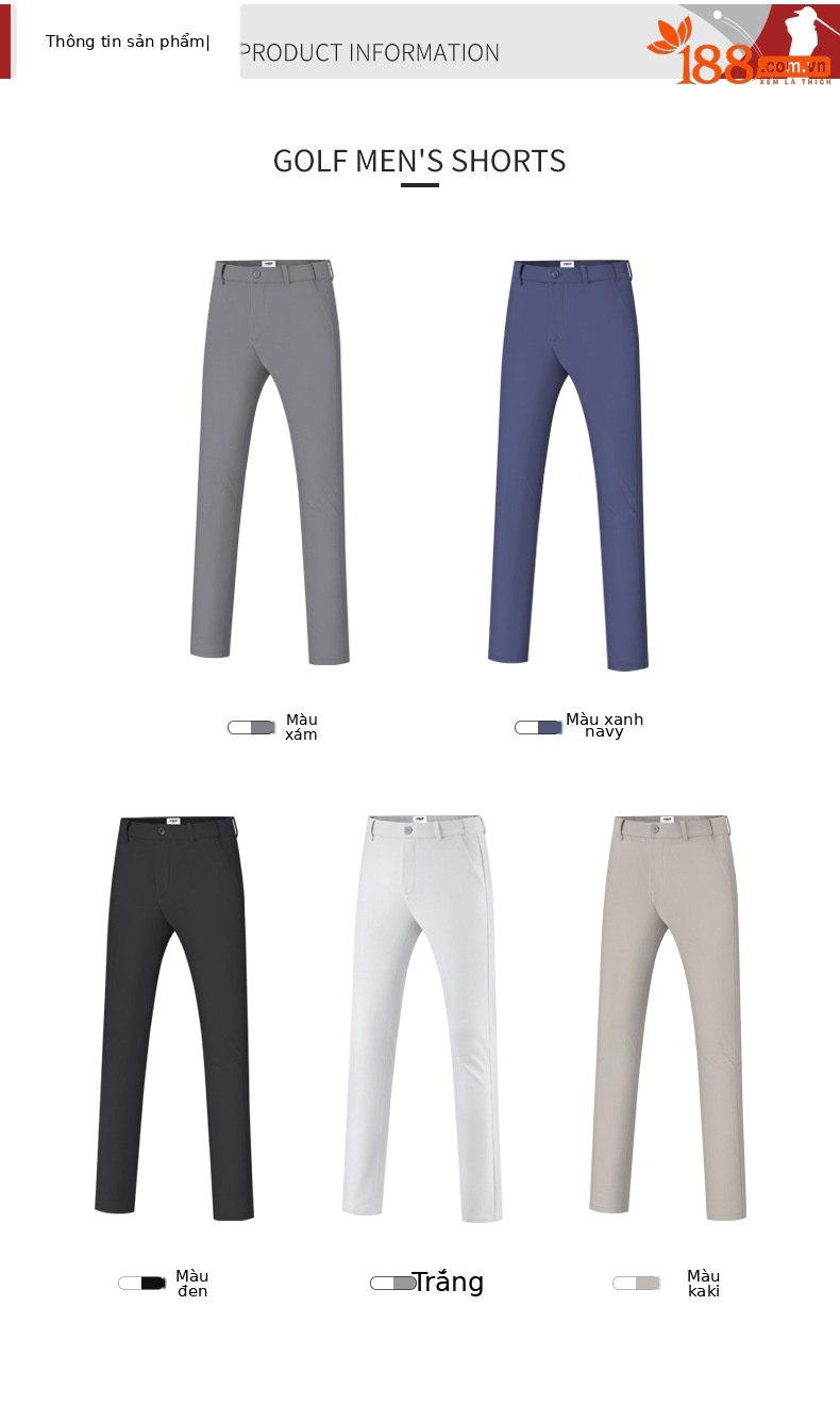 Quần golf nam PGM dài không thấm nước co giãn thắt lưng — KUZ114-màu trắng, KUZ114-Đen, KUZ114-màu xanh hải quân, KUZ114-màu xám chi tiết 5
