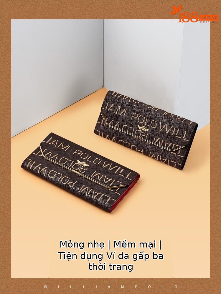 Ví nữ dài da bò gấp ba chống trộm Emperor Paul chi tiết 1