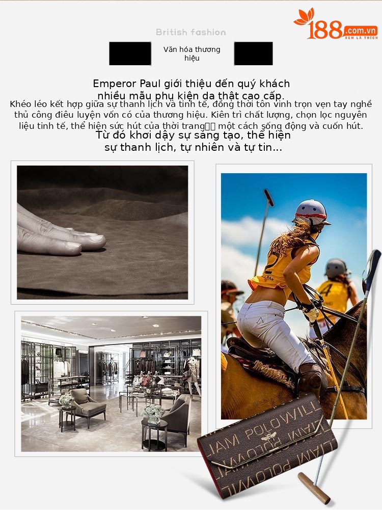Ví nữ dài da bò gấp ba chống trộm Emperor Paul chi tiết 2