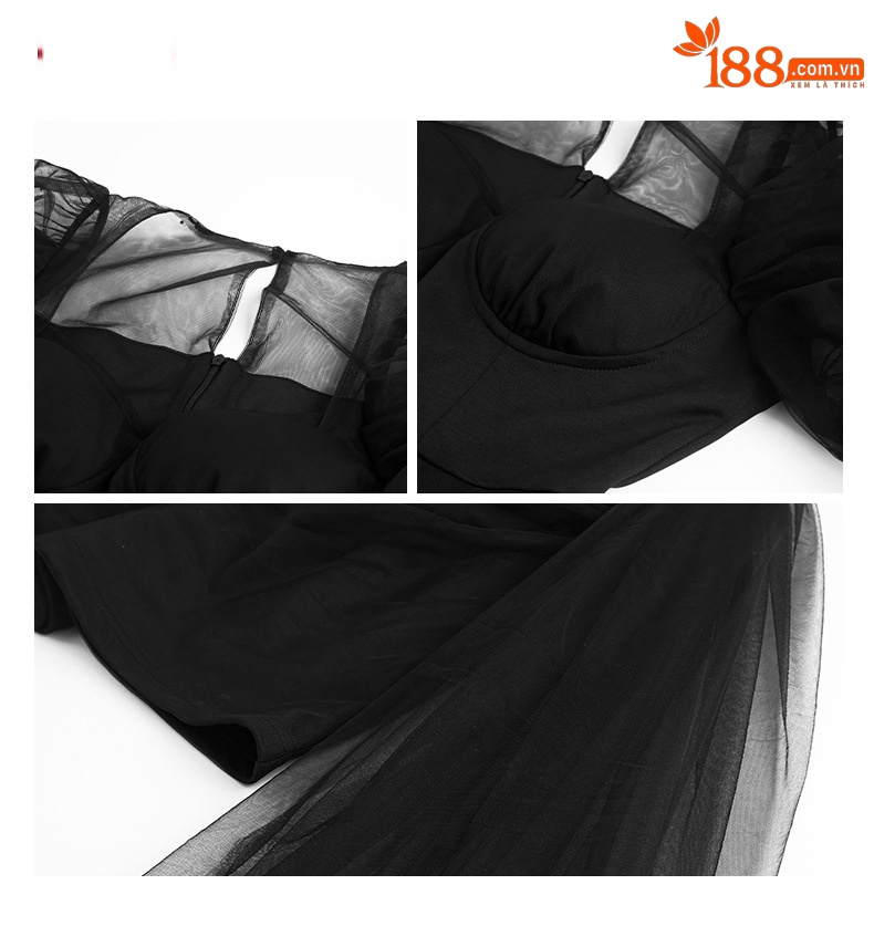 Đầm ôm body nữ tay dài xếp ly lưới thiết kế sang trọng kiểu quý tộc Pháp — Màu mơ chi tiết 5