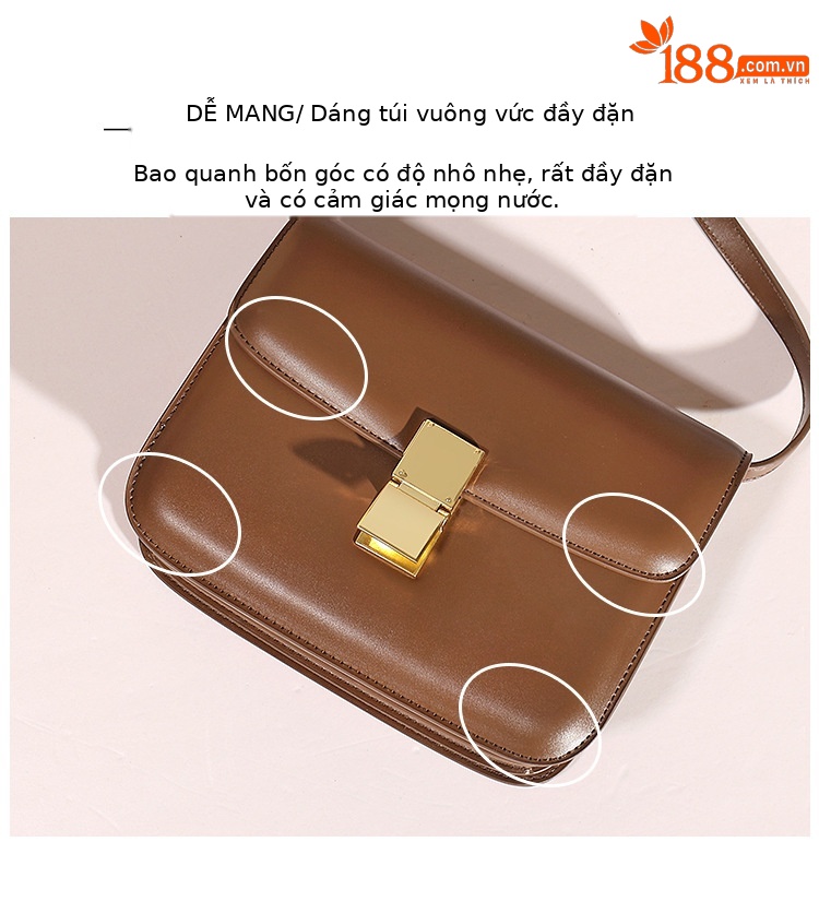 Túi đậu phụ da thật hình vuông nữ xách tay đeo chéo cao cấp — Cỡ lớn màu đen chất lượng cao, Cỡ lớn màu caramel Chất lượng cao, Cỡ nhỏ màu đen chất lượng cao, Cỡ nhỏ màu caramel Chất lượng cao chi tiết 10