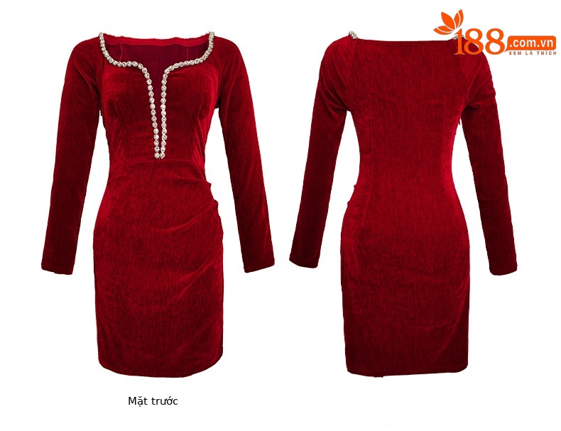 Đầm ôm body nữ cổ chữ V phong cách cung đình Pháp — Màu đen chi tiết 3