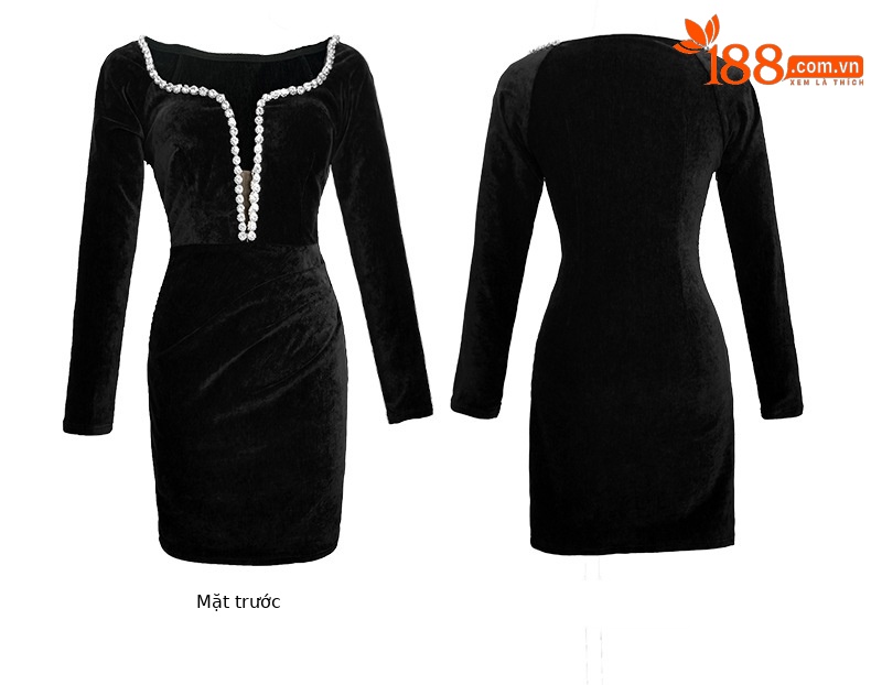 Đầm ôm body nữ cổ chữ V phong cách cung đình Pháp — Màu đen chi tiết 5