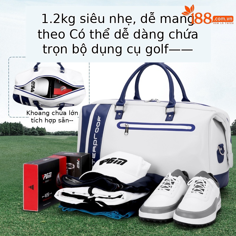 Túi đựng quần áo chơi gôn PGM da microfiber chống thấm nước, có ngăn giày riêng, kích thước 48×28×25 cm — YWB038-màu xám đen, YWB038-màu xám trắng, YWB038-Trắng xanh đậm