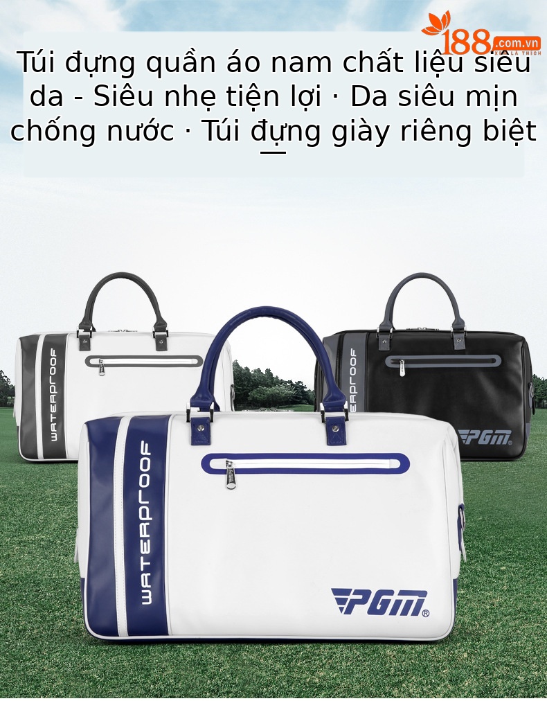 Túi đựng quần áo chơi gôn PGM da microfiber chống thấm nước, có ngăn giày riêng, kích thước 48×28×25 cm — YWB038-màu xám đen, YWB038-màu xám trắng, YWB038-Trắng xanh đậm chi tiết 2
