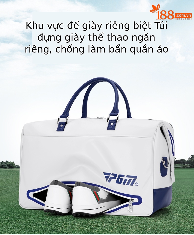 Túi đựng quần áo chơi gôn PGM da microfiber chống thấm nước, có ngăn giày riêng, kích thước 48×28×25 cm — YWB038-màu xám đen, YWB038-màu xám trắng, YWB038-Trắng xanh đậm chi tiết 4