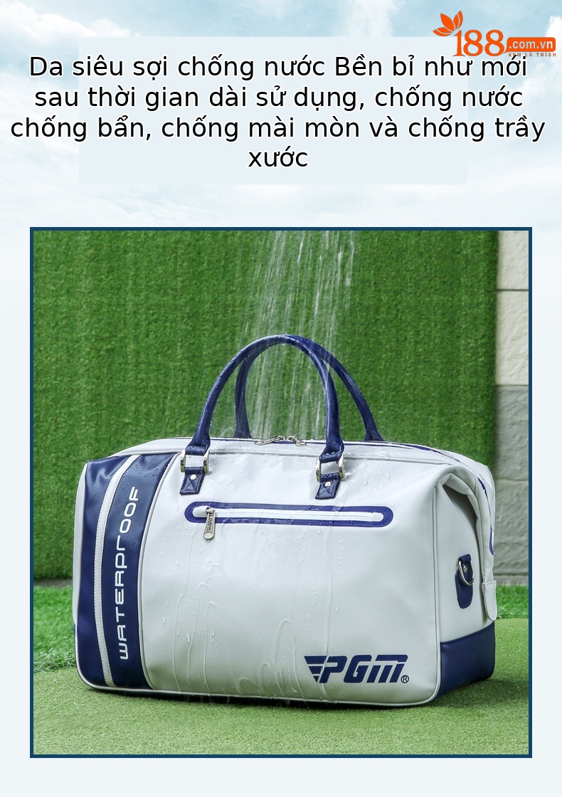 Túi đựng quần áo chơi gôn PGM da microfiber chống thấm nước, có ngăn giày riêng, kích thước 48×28×25 cm — YWB038-màu xám đen, YWB038-màu xám trắng, YWB038-Trắng xanh đậm chi tiết 5