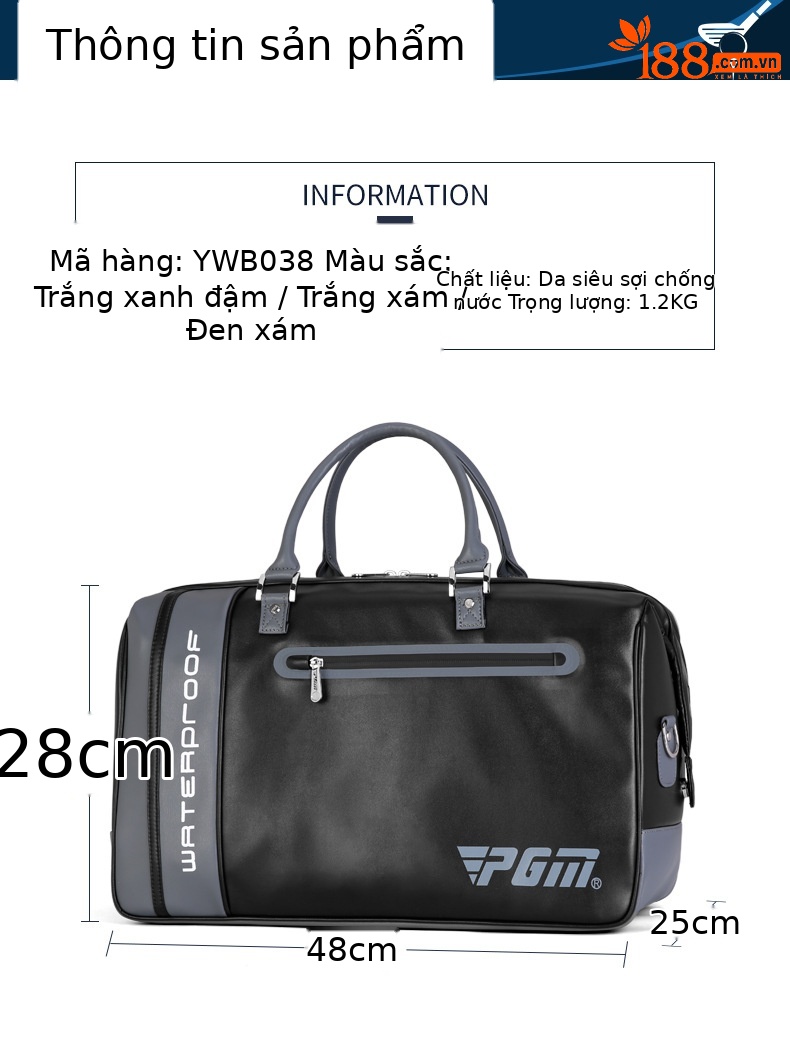 Túi đựng quần áo chơi gôn PGM da microfiber chống thấm nước, có ngăn giày riêng, kích thước 48×28×25 cm — YWB038-màu xám đen, YWB038-màu xám trắng, YWB038-Trắng xanh đậm chi tiết 6