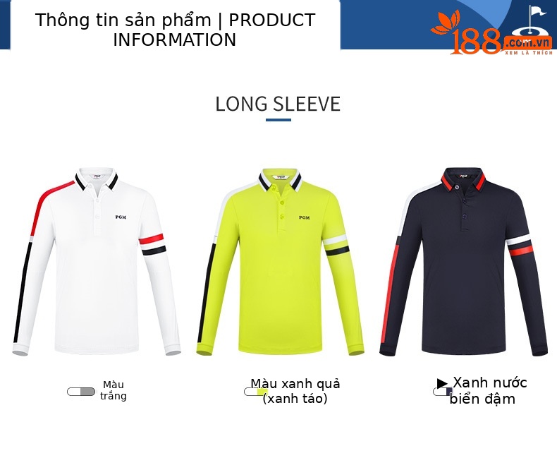 Áo thun dài tay golf bé trai PGM mùa thu đông — YF434-Áo màu trắng, YF459-màu xanh lá cây, YF459-màu trắng, YF434-Áo màu xanh nước biển chi tiết 4